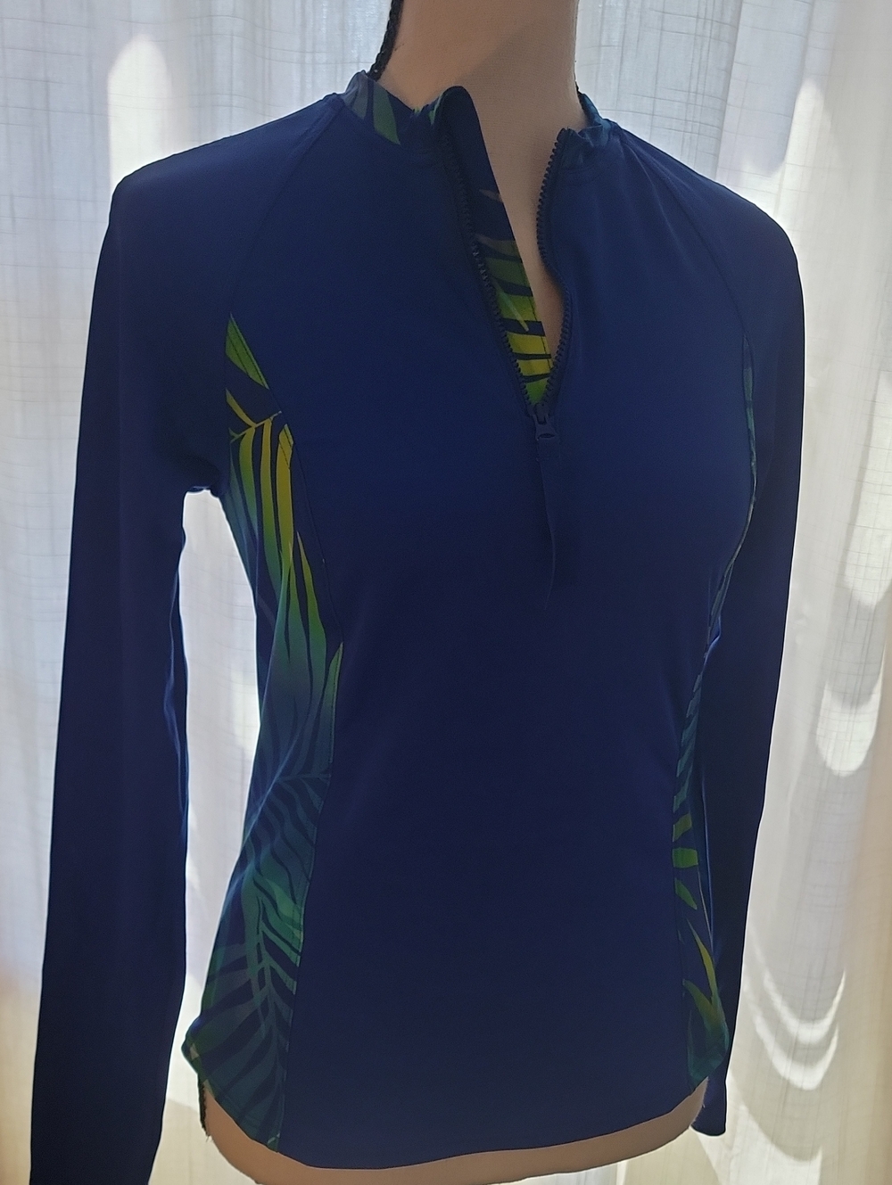 Lands' End Royal Blue Quater-Zip Long-Sleeve Rashgaurd Swimtop